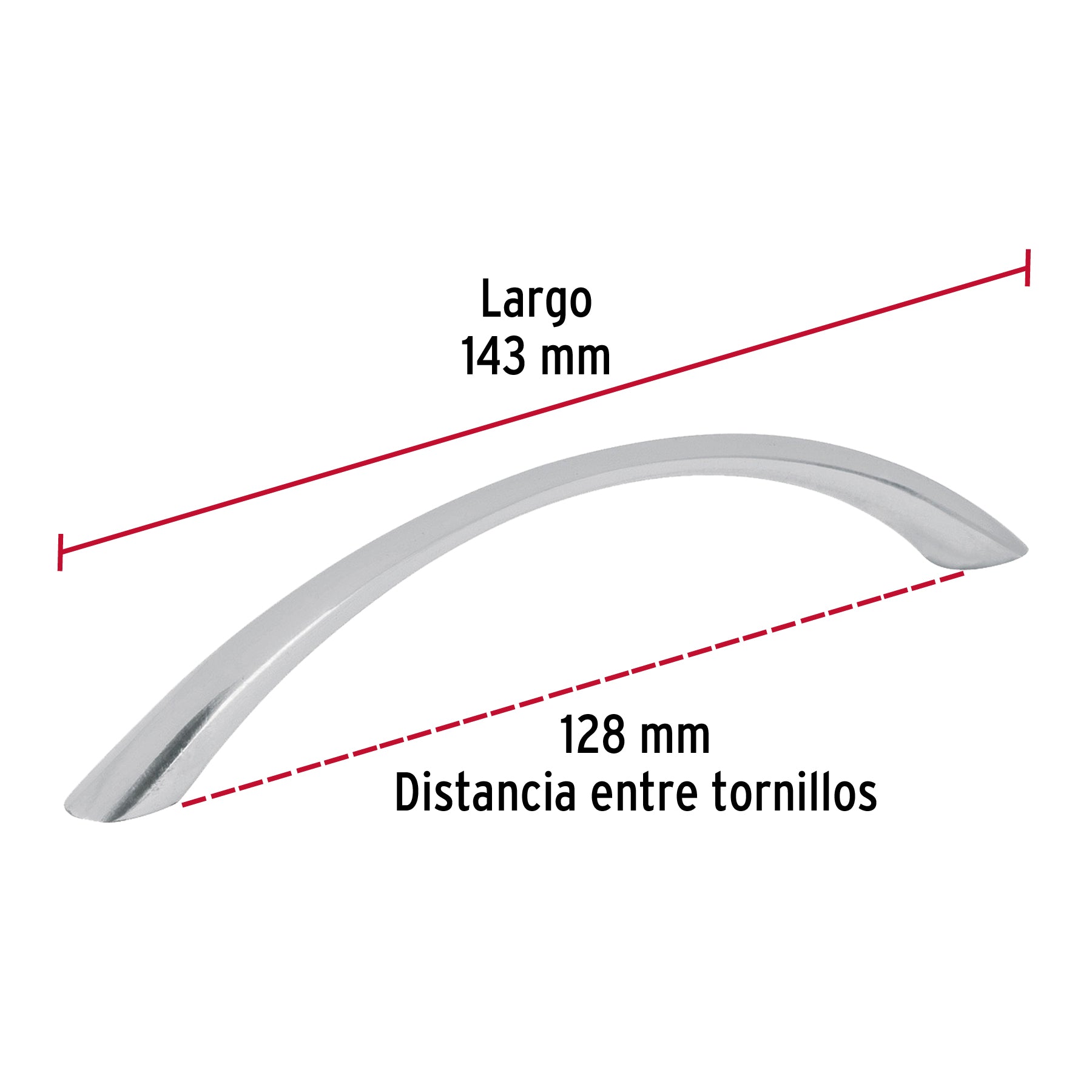 Jaladera metálica de 128mm estilo 'Arco', níquel satinado JAL-0212 43823 MM00