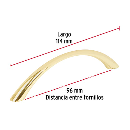 Jaladera metálica de 96mm estilo 'Arco', latón brillante JAL-0221 43826 MM00