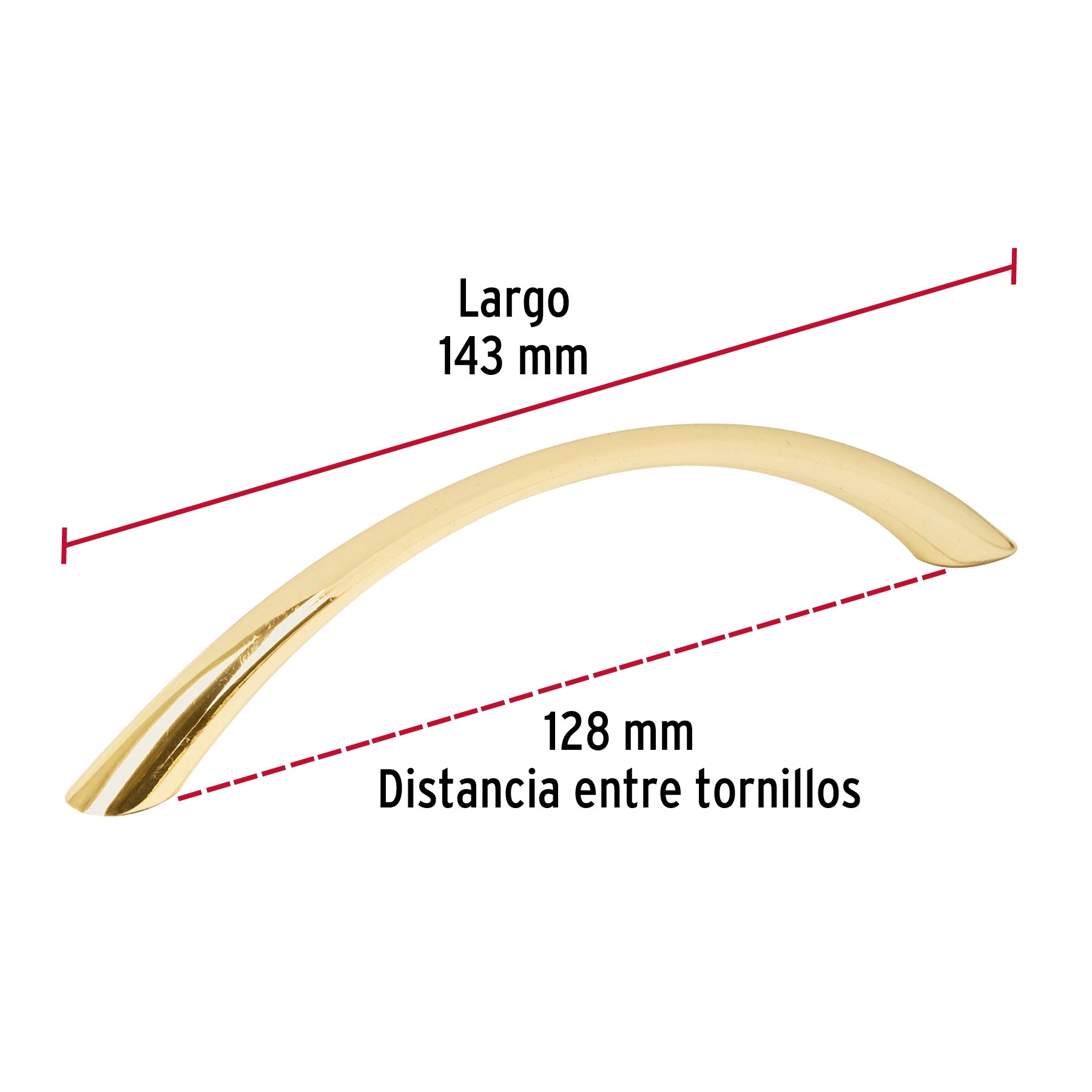 Jaladera metálica de 128mm estilo 'Arco', latón brillante JAL-0222 43825 MM00