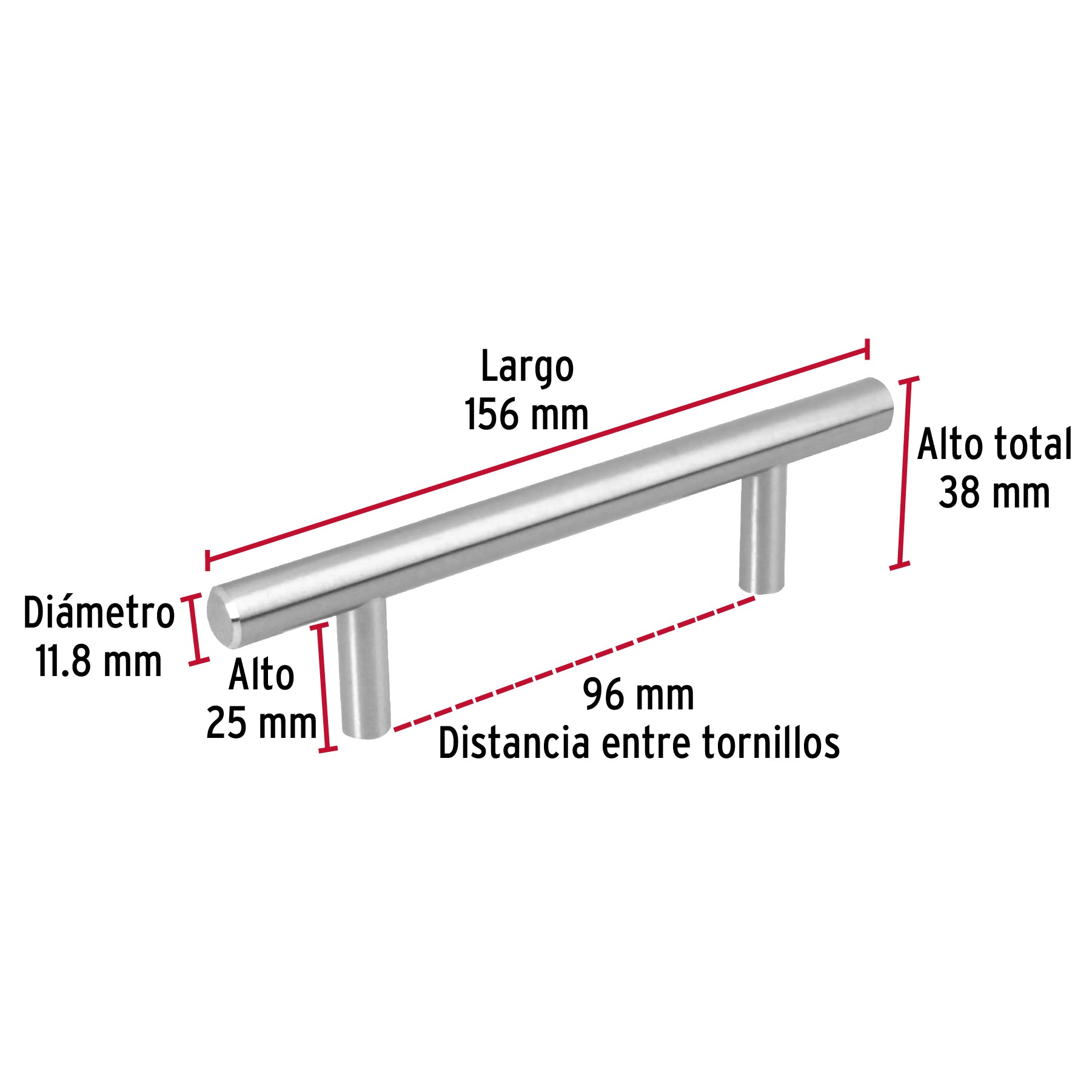 Jaladera de acero, 96 mm estilo 'Cilindro', níquel satinado JAL-0311 43828 MM00