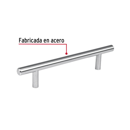 Jaladera de acero, 128 mm estilo 'Cilindro', níquel satinado JAL-0312 43827 MM00