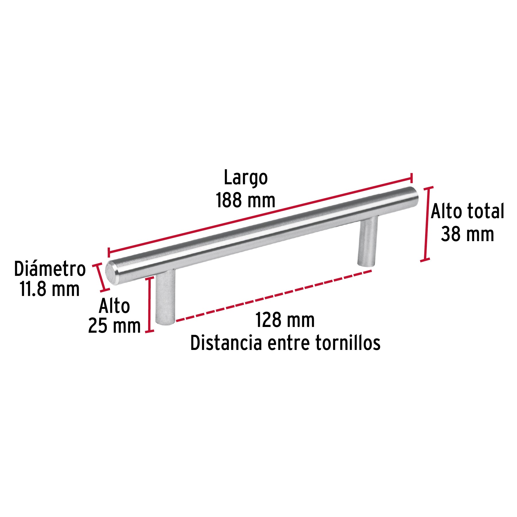 Jaladera de acero, 128 mm estilo 'Cilindro', níquel satinado JAL-0312 43827 MM00