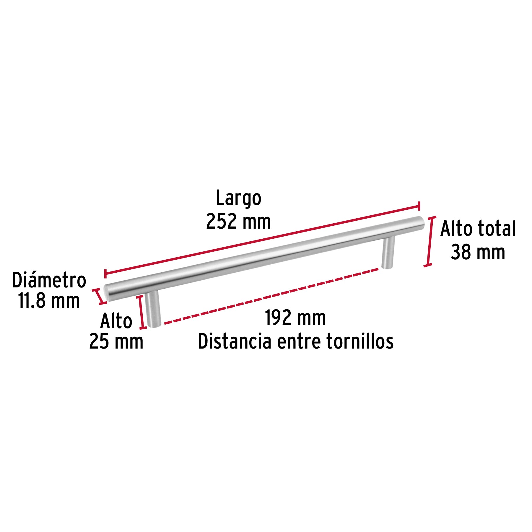 Jaladera de acero 192 mm, estilo 'Cilindro', níquel satinado JAL-0314 43871 MM00