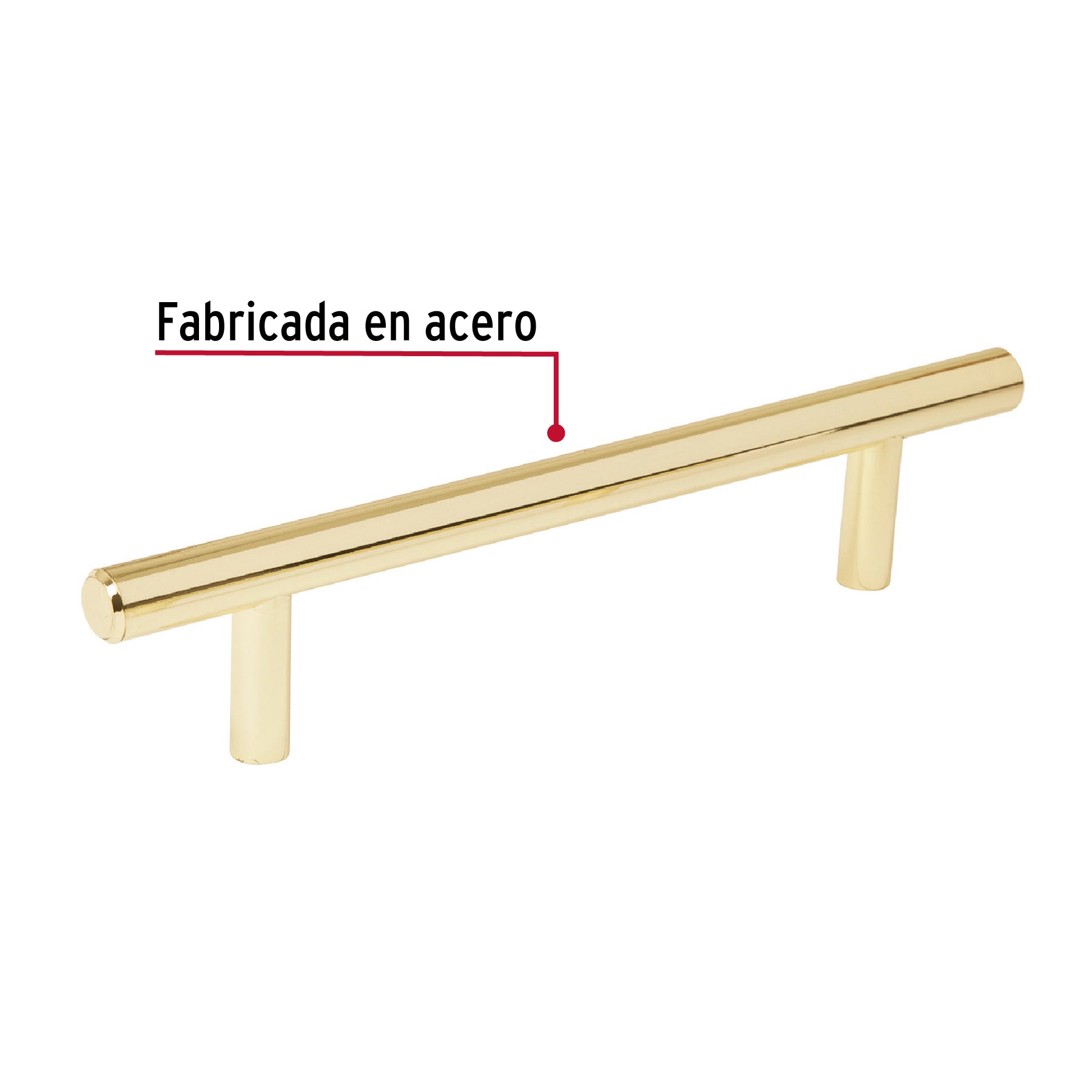 Jaladera de acero, 128 mm estilo 'Cilindro', latón brillante JAL-0322 43829 MM00