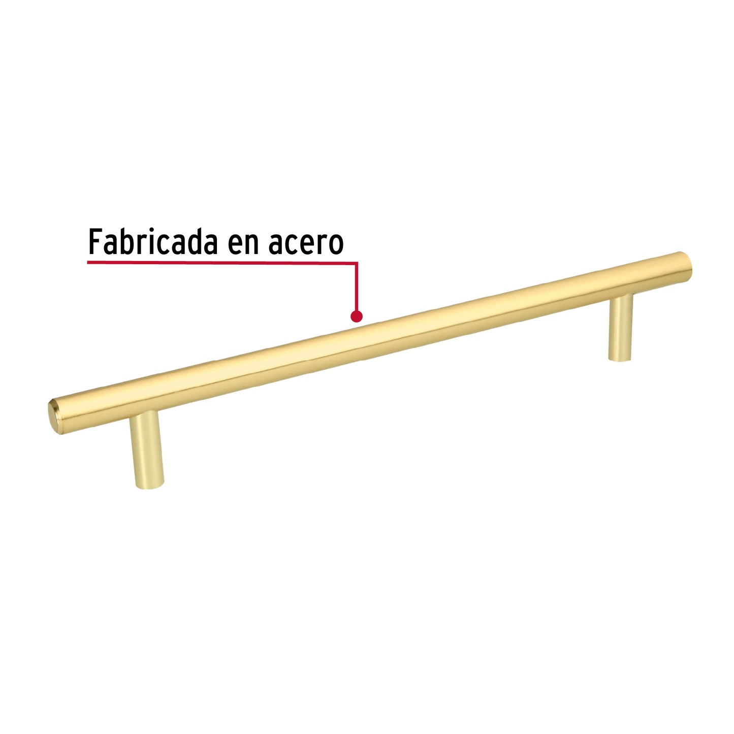 Jaladera de acero 192 mm, estilo 'Cilindro', latón brillante JAL-0324 43873 MM00