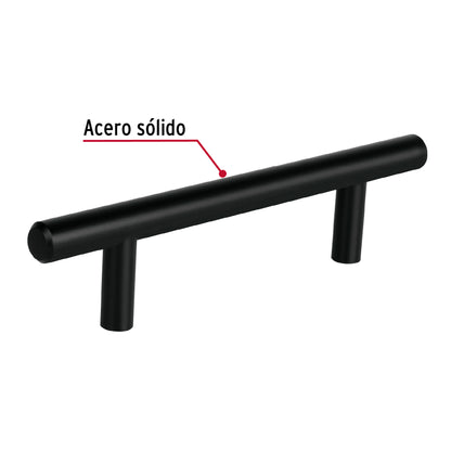 Jaladera de acero 96 mm, estilo 'Cilindro', negro, Hermex JAL-0361 49731 MM00