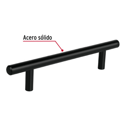 Jaladera de acero 128 mm, estilo 'Cilindro', negro, Hermex JAL-0362 49732 MM00