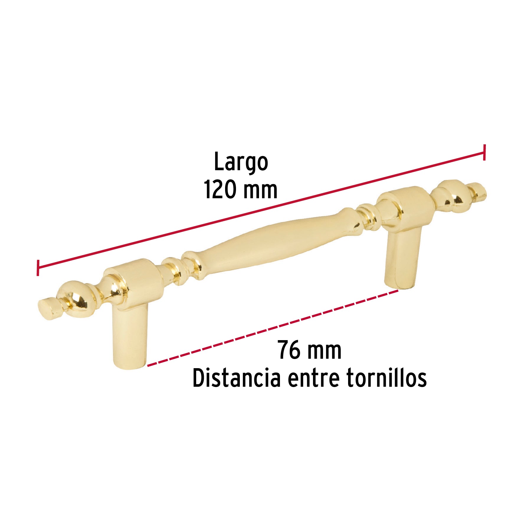 Jaladera metálica de 76mm estilo 'Colonial', latón brillante JAL-0521 43836 MM00