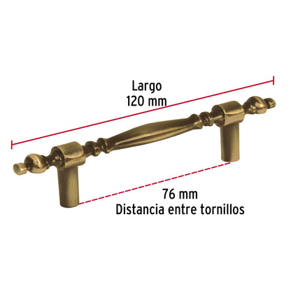 Jaladera metálica de 76 mm estilo 'Colonial', latón antiguo JAL-0531 43837 MM00