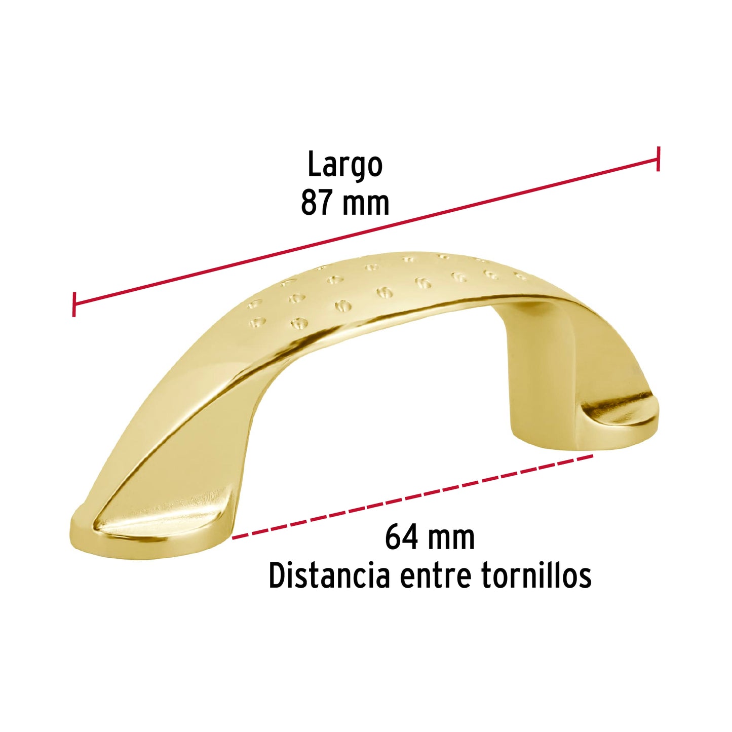 Jaladera metálica de 64mm estilo 'Elipse', latón brillante JAL-1221 43622 MM00