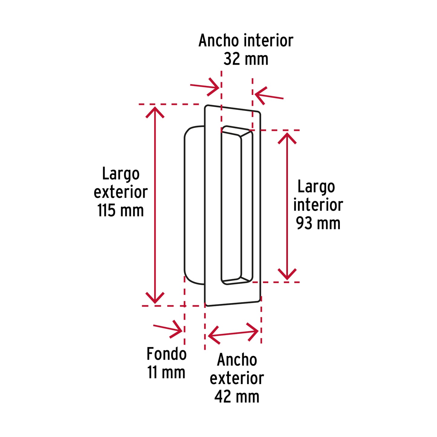 Jaladera de embutir cuadrada acabado latón brillante, Hermex JALE-11 48991 MM00