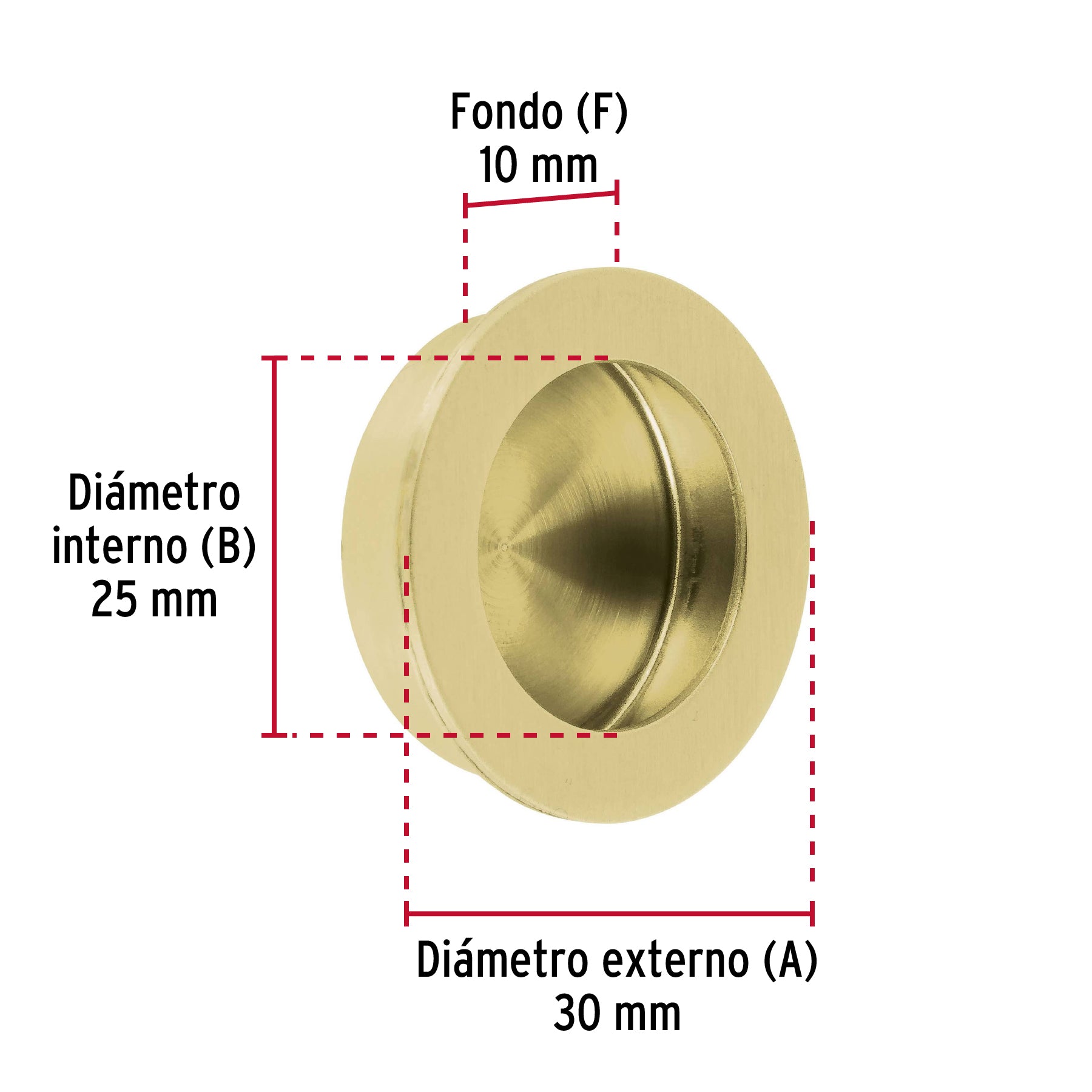 Jaladera de embutir circular No. 2 acabado latón brillante JALED-12 48993 MM00