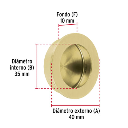 Jaladera de embutir circular No. 3 acabado latón brillante JALED-13 48994 MM00