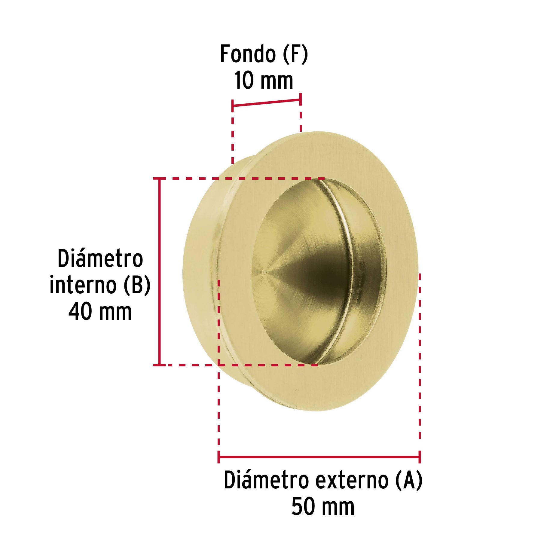 Jaladera de embutir circular No. 4 acabado latón brillante JALED-14 48995 MM00