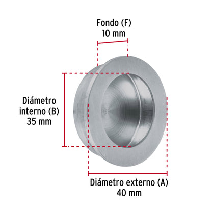 Jaladera de embutir circular No. 3 acabado cromo mate JALED-33 48998 MM00