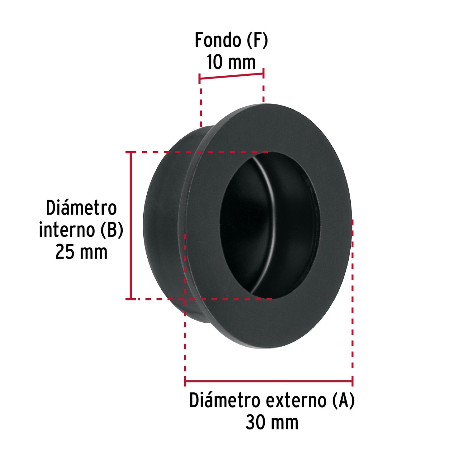 Jaladera de embutir circular No. 2 acabado negro JALED-62 47801 MM00