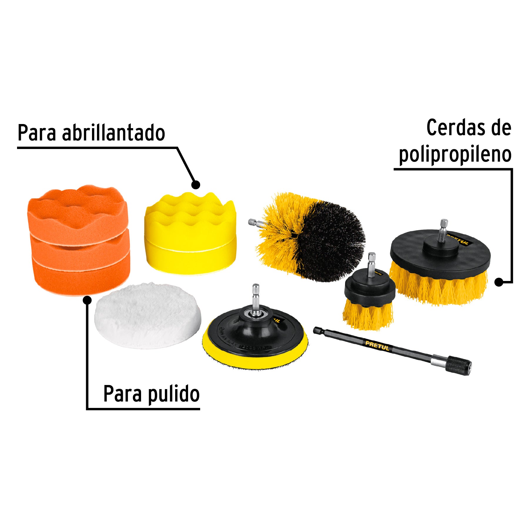 Juego 11 accesorios de limpieza y pulido p/taladro, Pretul JCE-11P 27190 MM00