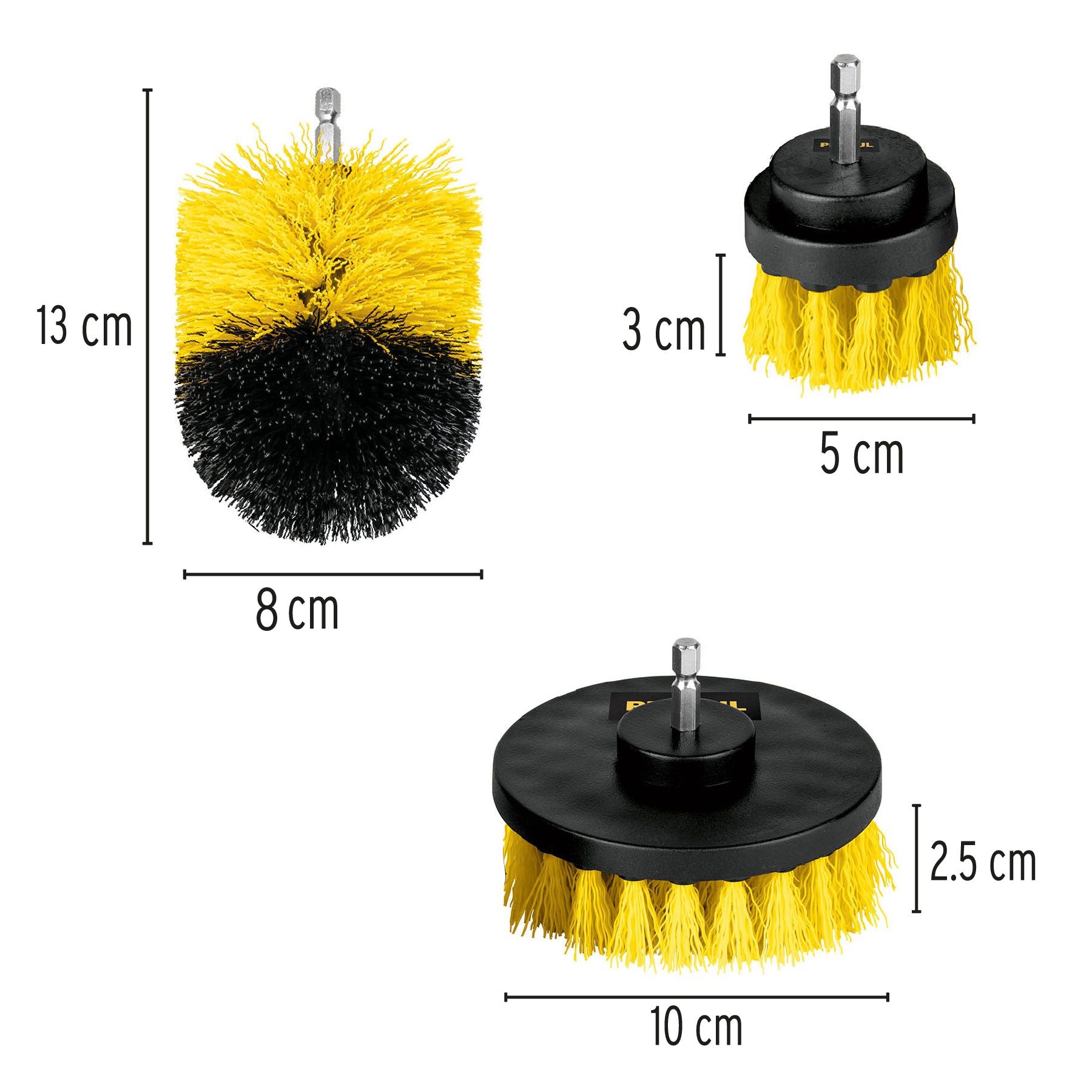 Juego de 3 cepillos multiusos para taladro, Pretul JCE-3P 28152 MM00