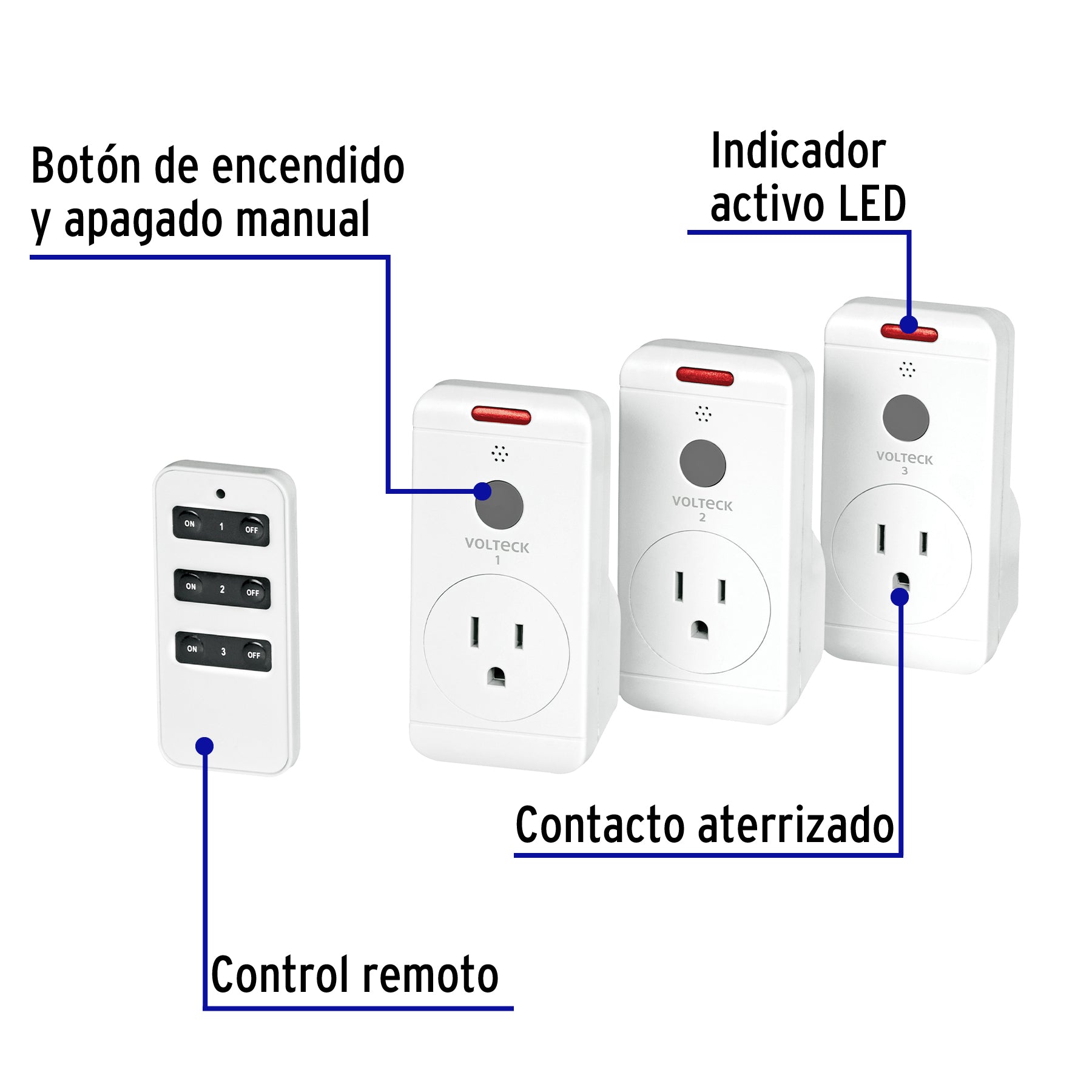 Juego de 3 Contactos con control remoto, Volteck JCOR-3 49489 MM00