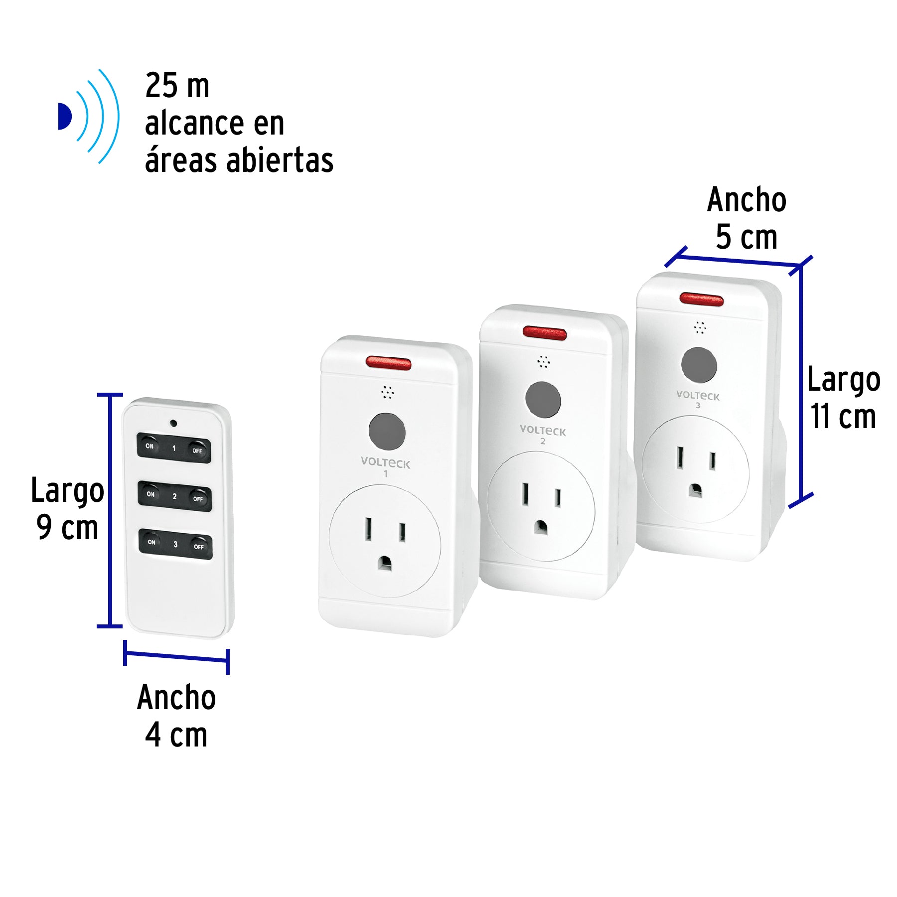 Juego de 3 Contactos con control remoto, Volteck JCOR-3 49489 MM00