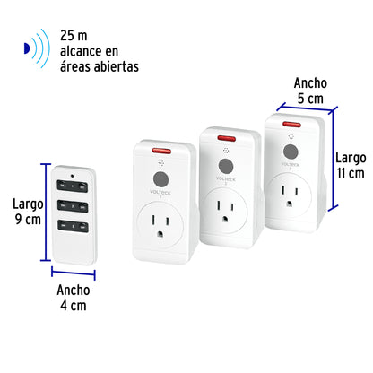 Juego de 3 Contactos con control remoto, Volteck JCOR-3 49489 MM00