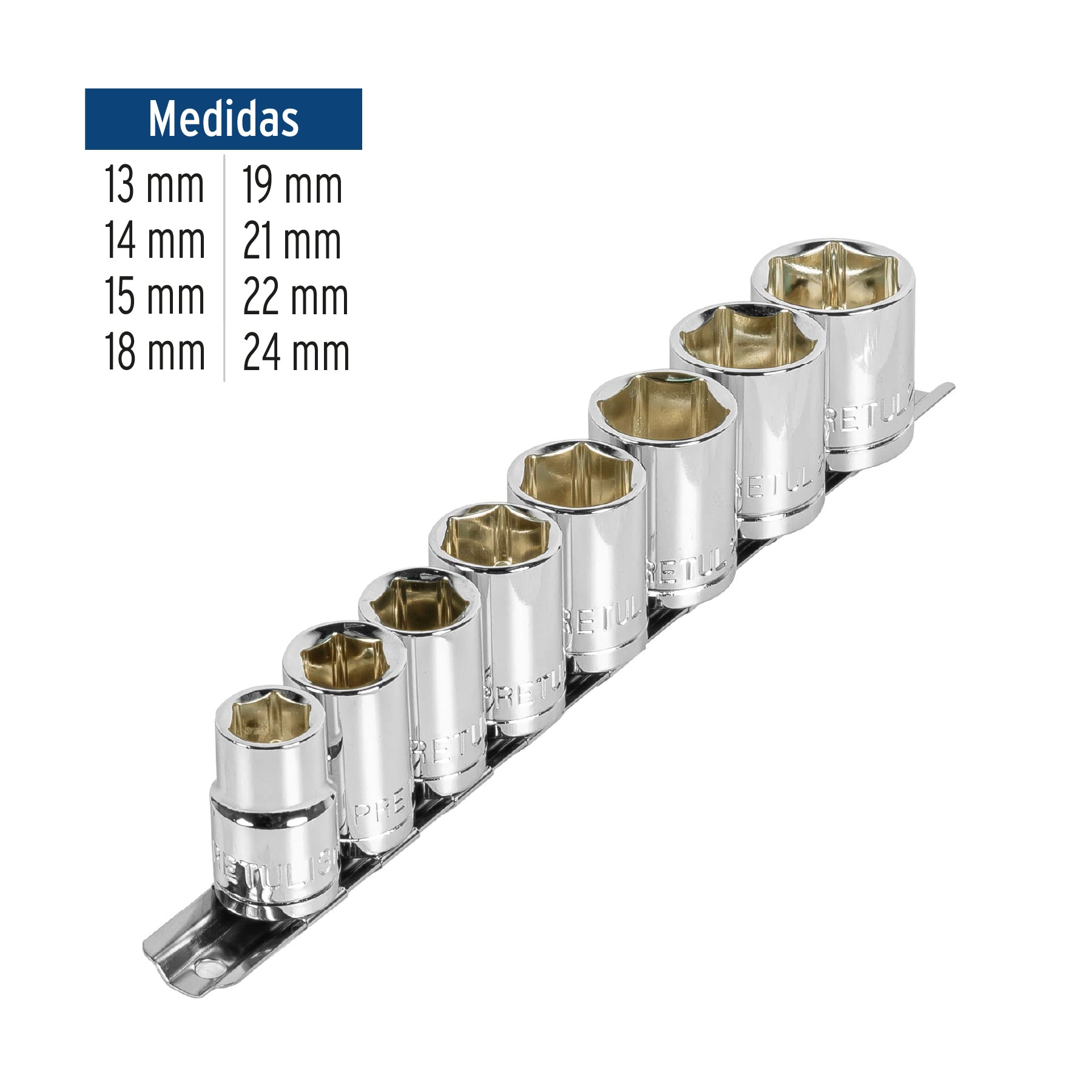 Juego de 8 dados cuadro 1/2' mm, Pretul JD-1/2X9MM-P 21176 MM00