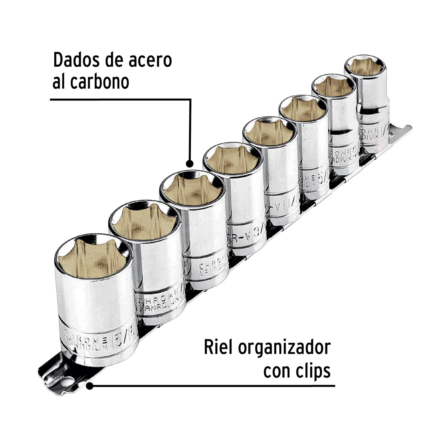 Juego de 8 dados cuadro 1/2' std, Pretul JD-1/2X9SAE-P 21170 MM00