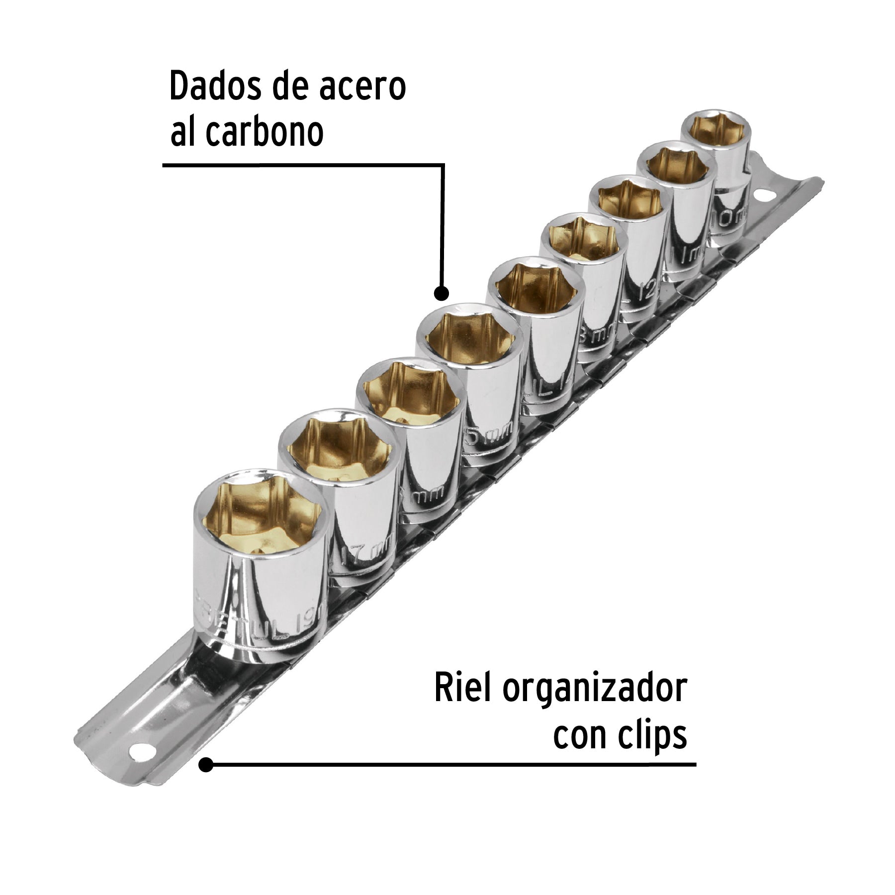 Juego de 9 dados cuadro 3/8' mm, Pretul JD-3/8X10MM-P 21189 MM00