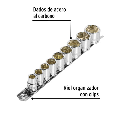 Juego de 9 dados cuadro 3/8' std, Pretul JD-3/8X10SAE-P 21185 MM00