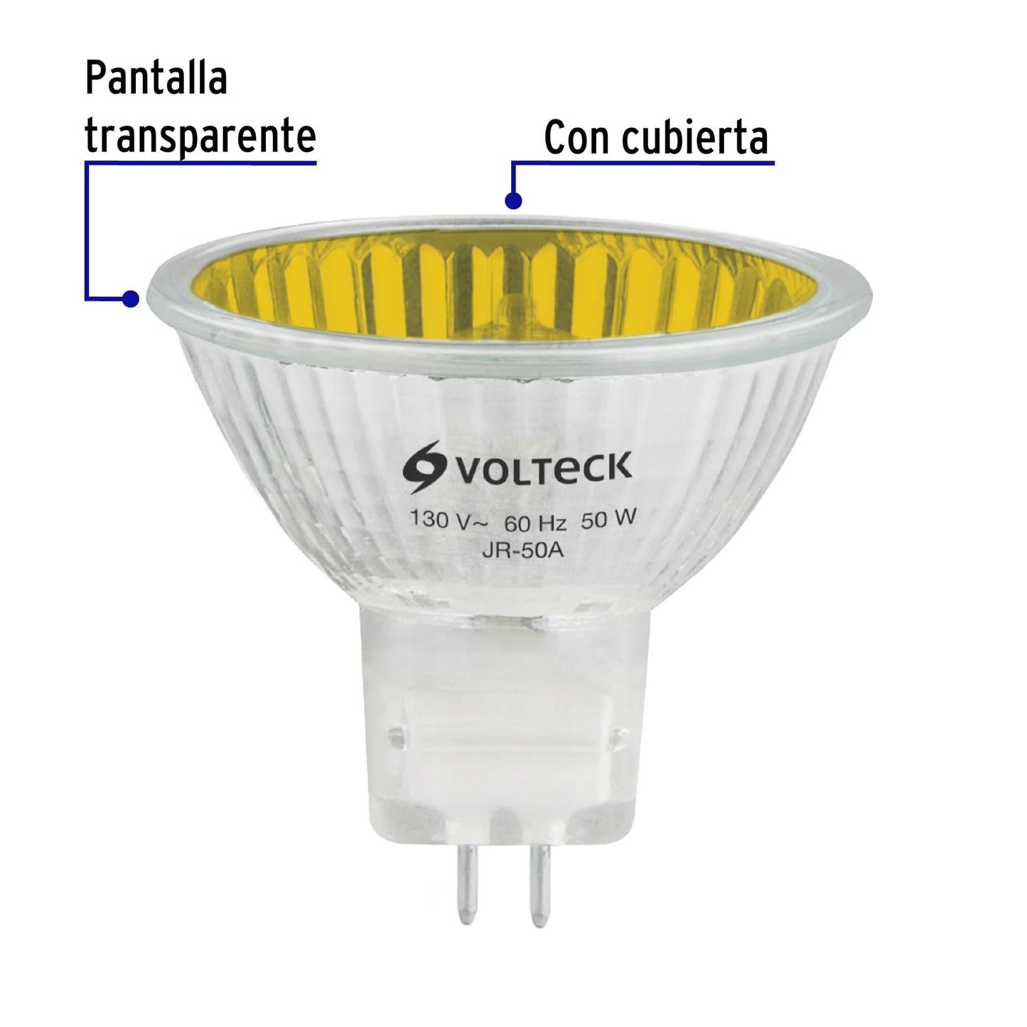 Lámpara de halógeno amarillo 50 W tipo MR16 en caja, Volteck JR-50A 47256 MM00