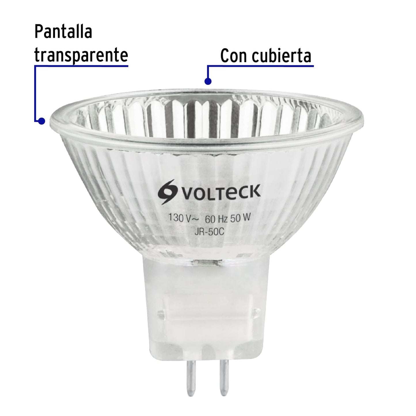 Lámpara de halógeno transp. 50 W tipo MR16 en caja, Volteck JR-50C 47254 MM00