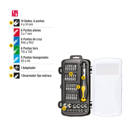 Juego de 39 herramientas 1/4' para mecánico, Pretul JUDA-39P 23971 MM1