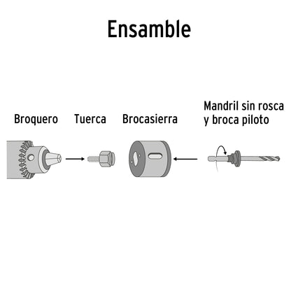 Juego de 4 brocasierras acero al carbono y 1 mandril, Pretul KIT-5P 23550 MM00