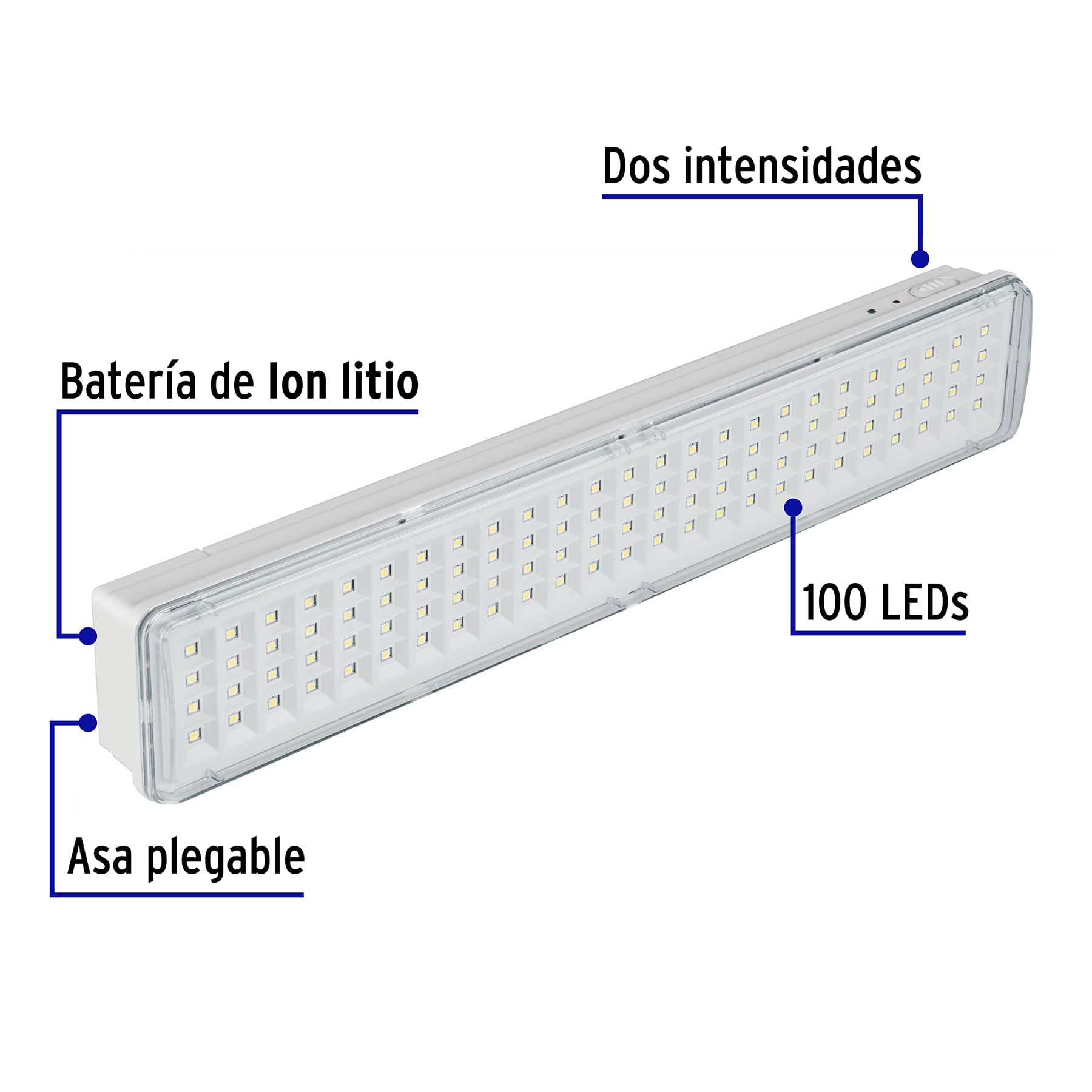 Lámpara de emergencia de 100 Leds 500 lm recargable, Volteck LAE-100 43009 MM0