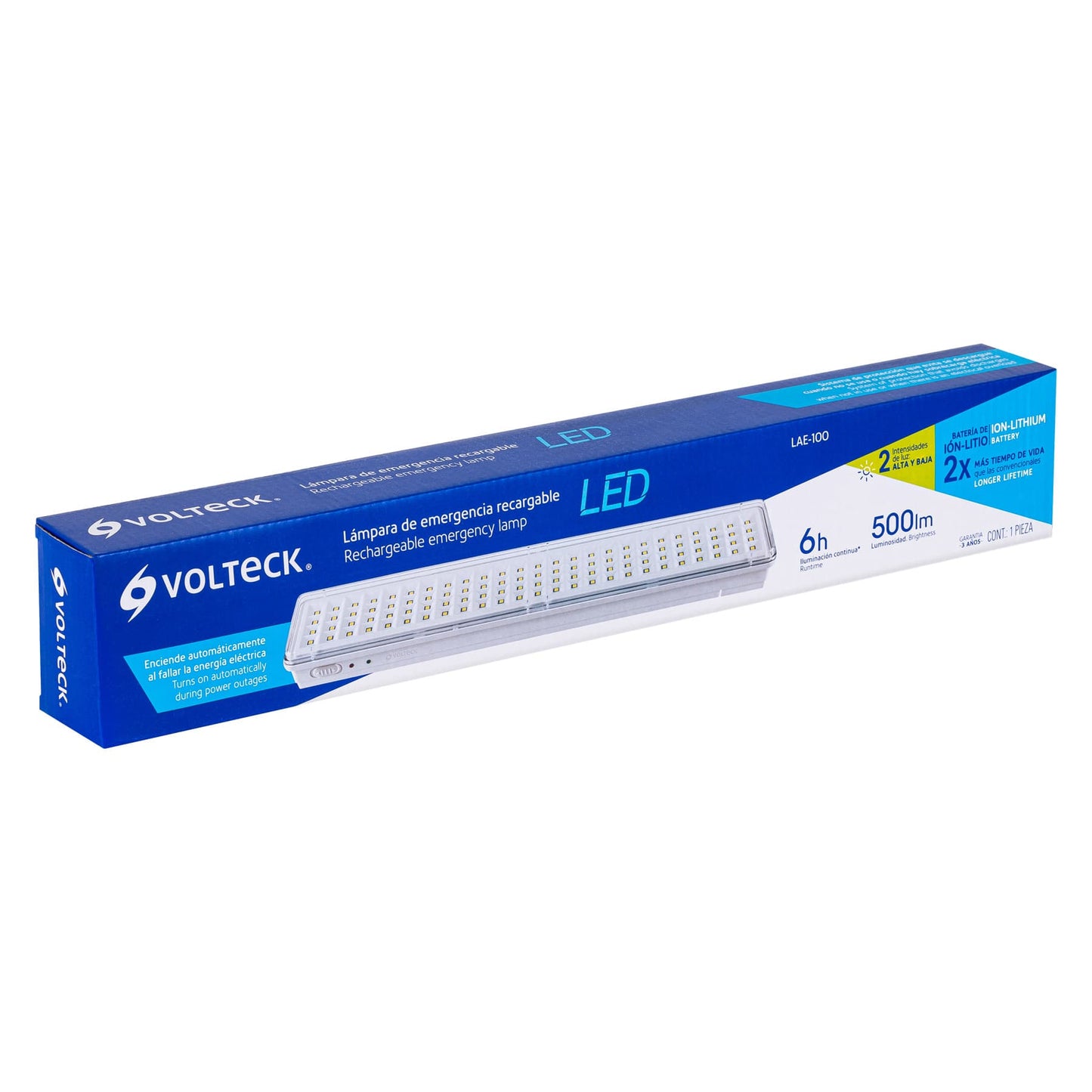 Lámpara de emergencia de 100 Leds 500 lm recargable, Volteck LAE-100 43009 MM0