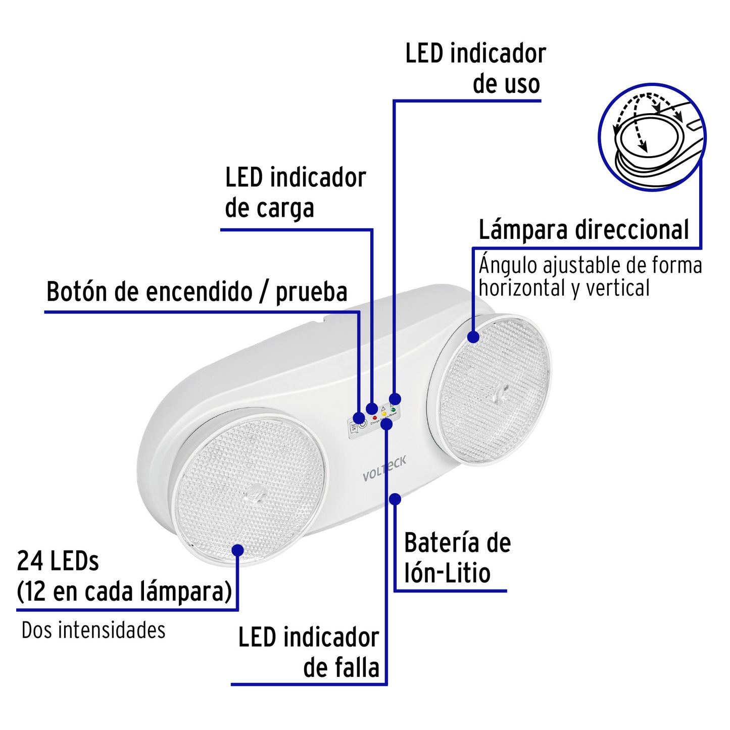 Lámpara de emergencia de 24 Leds 170 lm dirigible recargable LAE-24D 46992 MM00