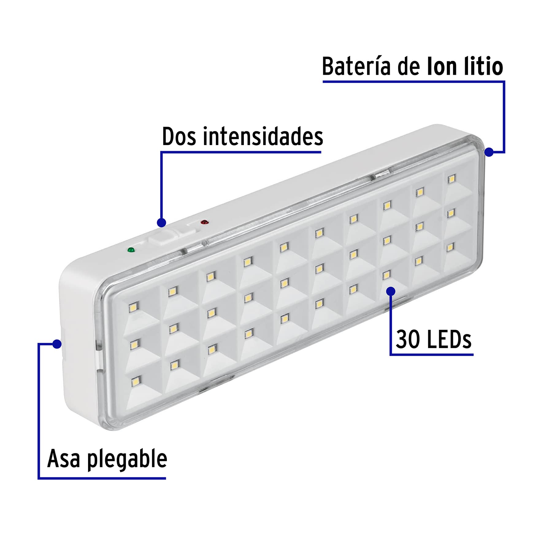 Lámpara de emergencia de 30 Leds, 220 lm recargable, Volteck LAE-30 43007 MM0