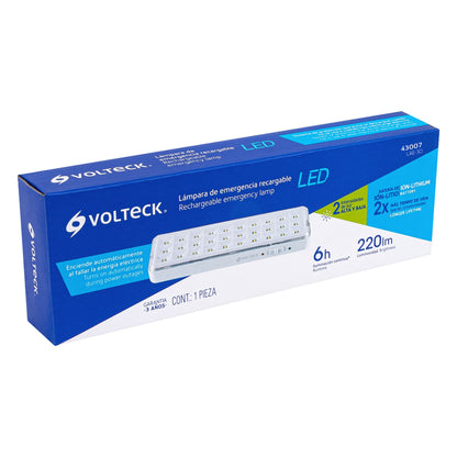 Lámpara de emergencia de 30 Leds, 220 lm recargable, Volteck LAE-30 43007 MM0