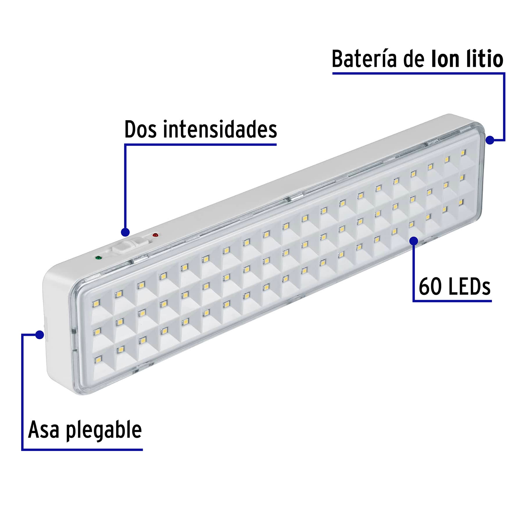 Lámpara de emergencia de 60 Leds 300 lm recargable, Volteck LAE-60 43008 MM0