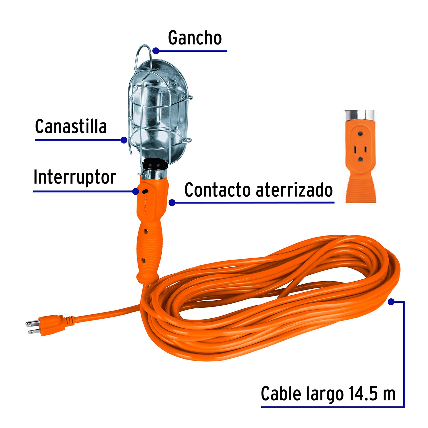 Lámpara de taller con canastilla metálica 14.5 m, Volteck LAT-15M 47261 MM00