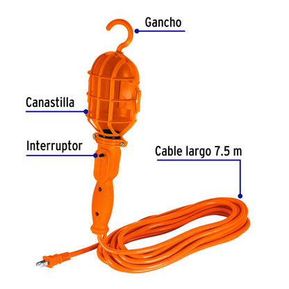 Lámpara de taller con canastilla plástica, 7.5 m, Volteck LAT-8P 47258 MM00