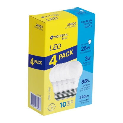 Pack de 4 lámparas LED G45 3 W (equiv. 25 W), luz de día LED-30GFBX4 28003 MM1