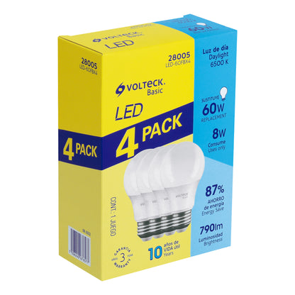 Pack de 4 lámparas LED A19 8 W (equiv. 60 W), luz de día LED-60FBX4 28005 MM1