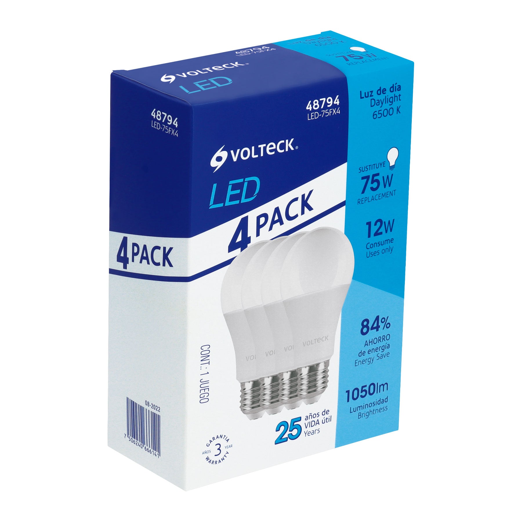 Pack de 4 lámparas LED A19 12 W (equiv. 75 W), luz de día LED-75FX4 48794 MM1