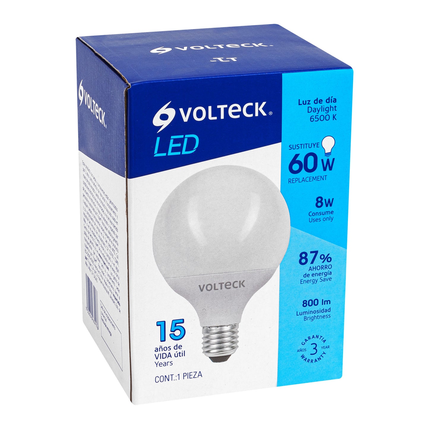 Lámpara de LED tipo globo 8 W luz de día, en caja, Volteck LED-G10 46195 MM00