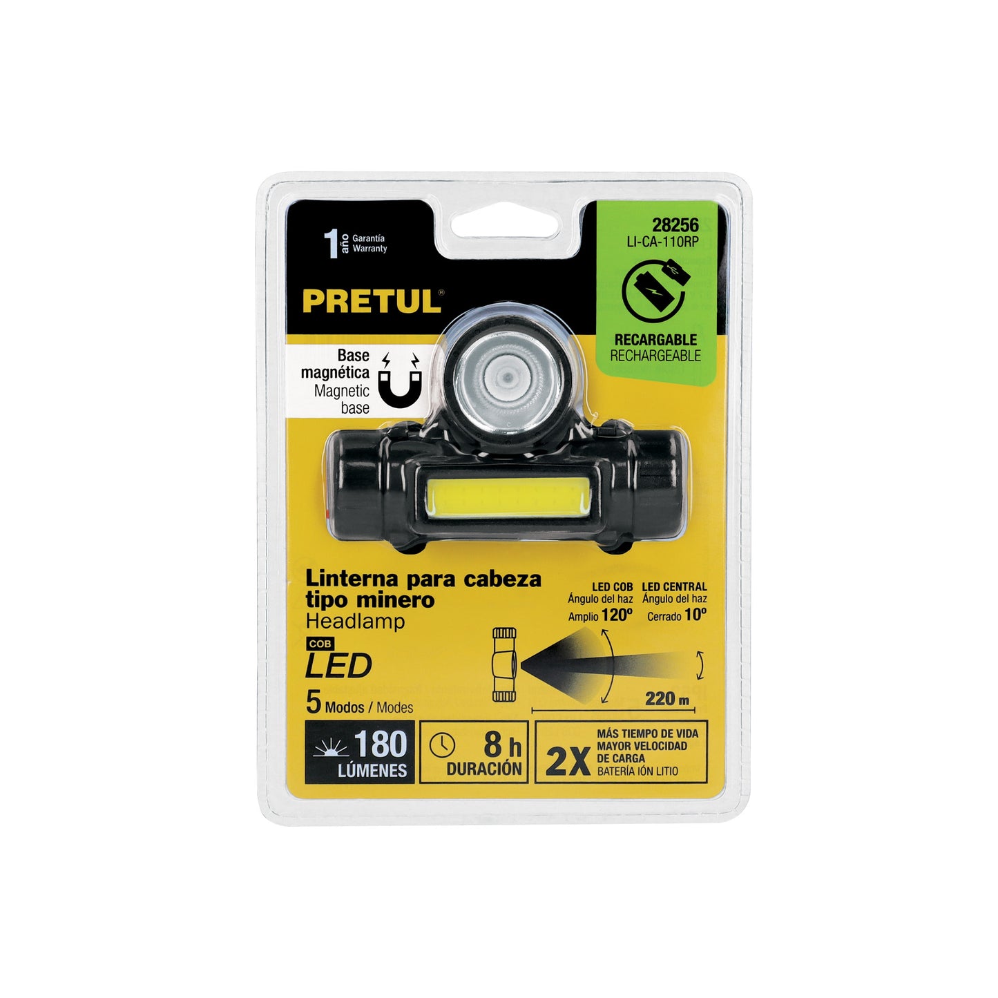 Linterna de minero LED con imán, 180 lm, recargable, Pretul LI-CA-110RP 28256 MM0