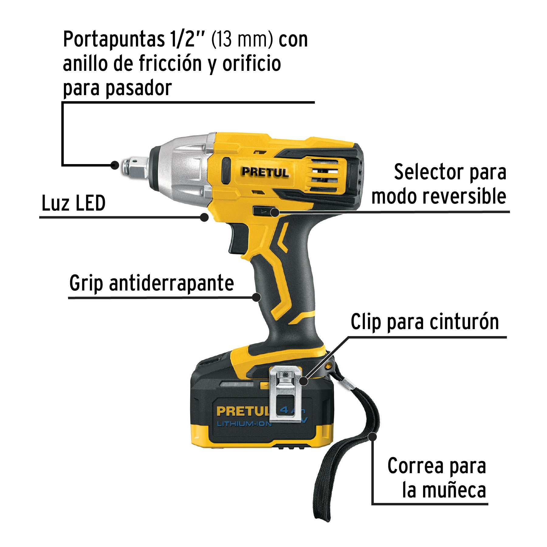 Llave de impacto inalámbrica 1/2', 20 V, Pretul LIMI-20P 28268 MM00