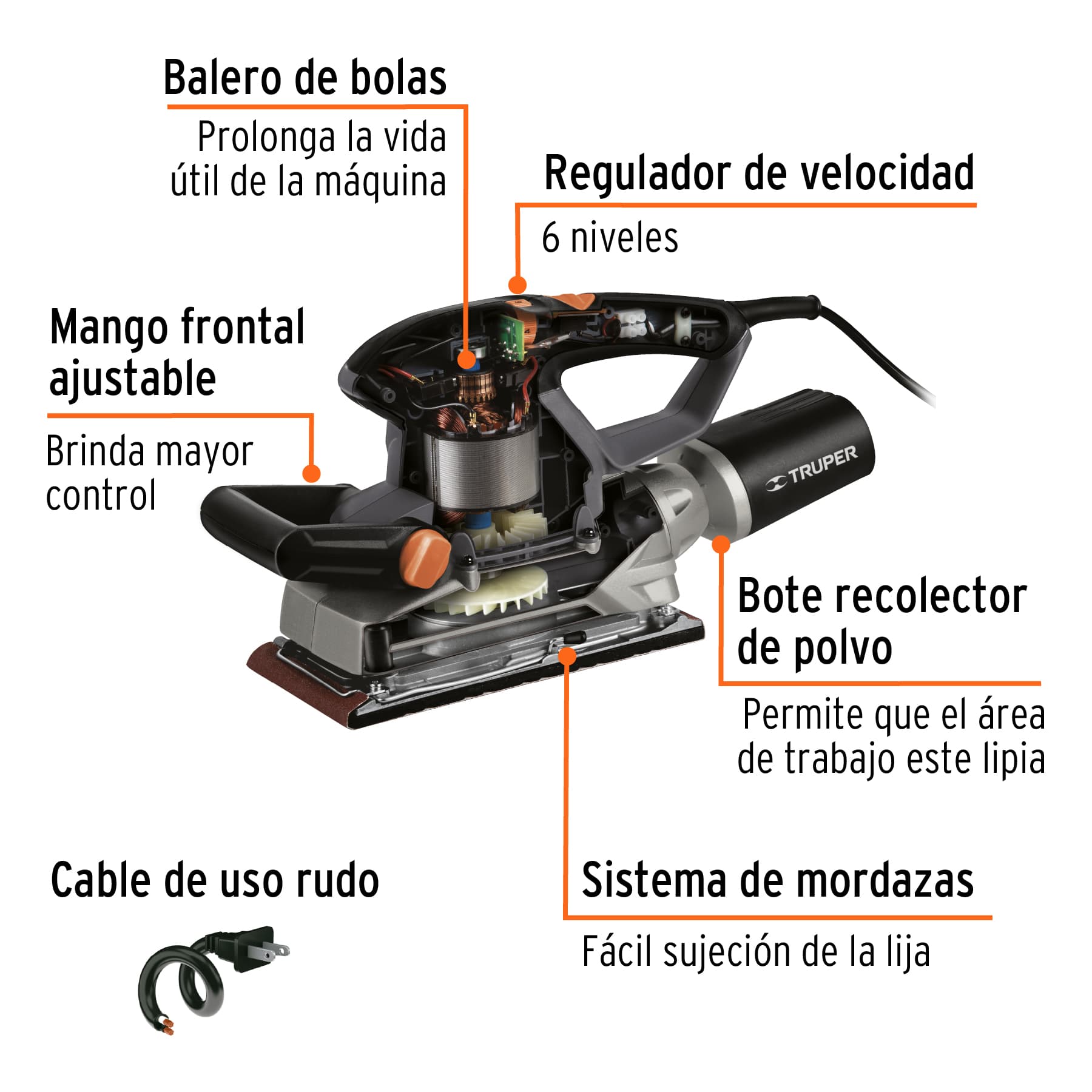 Lijadora orbital 1/2 hoja 360 W, industrial, Truper LIOR-1/2NX 15090 MM0