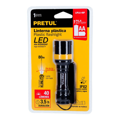 Linterna plástica 1 LED 40 lm de 1 pila AA, Pretul LIPLA-40P 28019 MM0