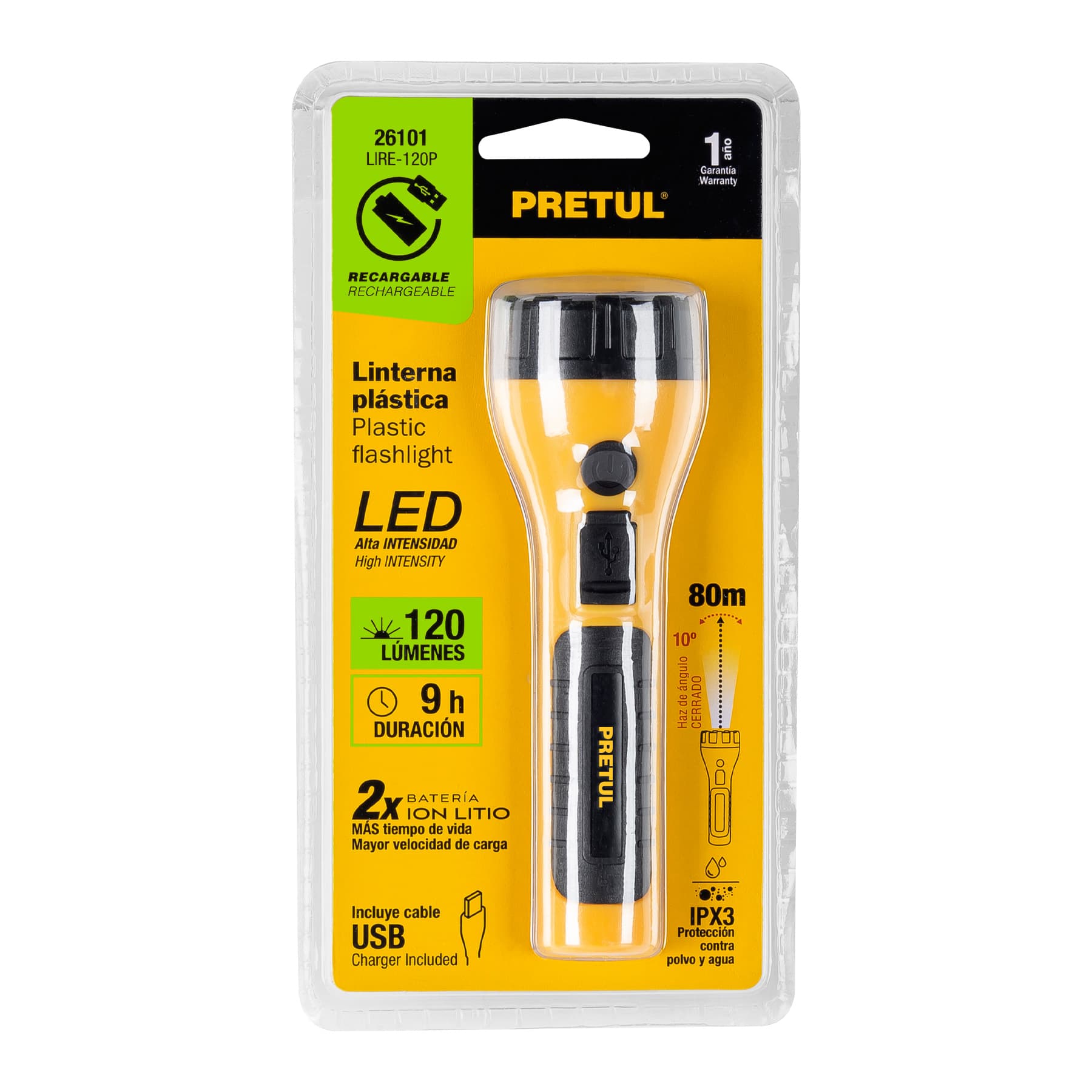 Linterna plástica recargable de LED, 120 lúmenes, Pretul LIRE-120P 26101 MM1